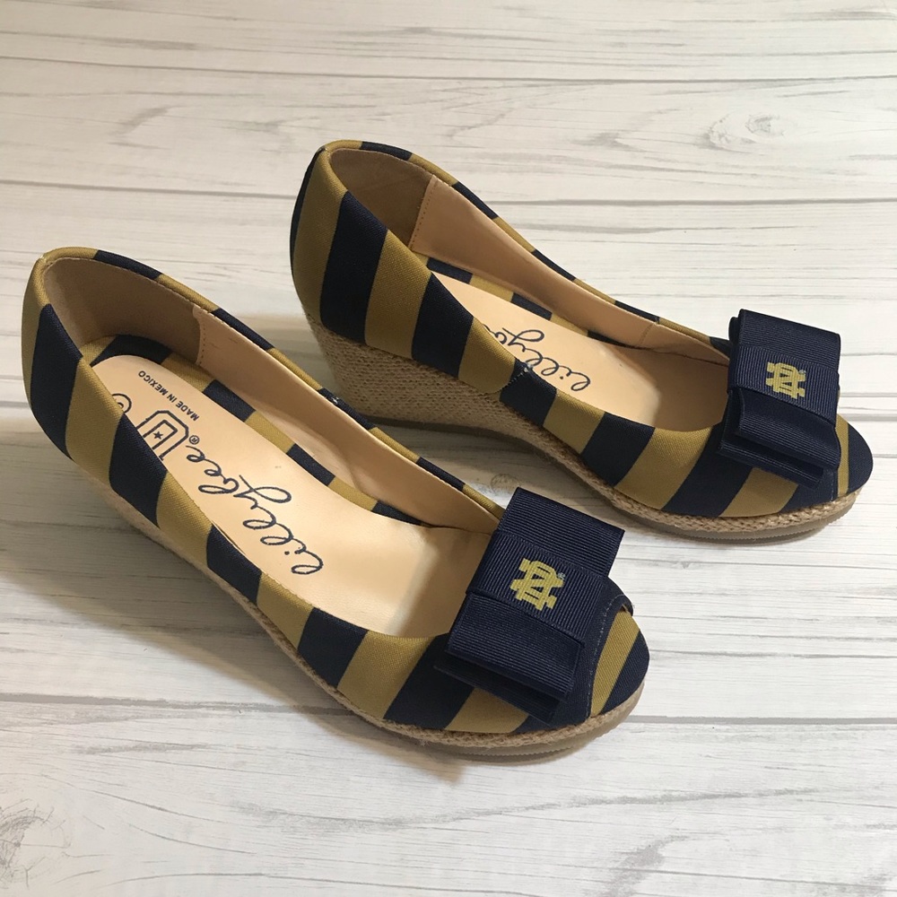 Navy and Gold Wedge Shoes